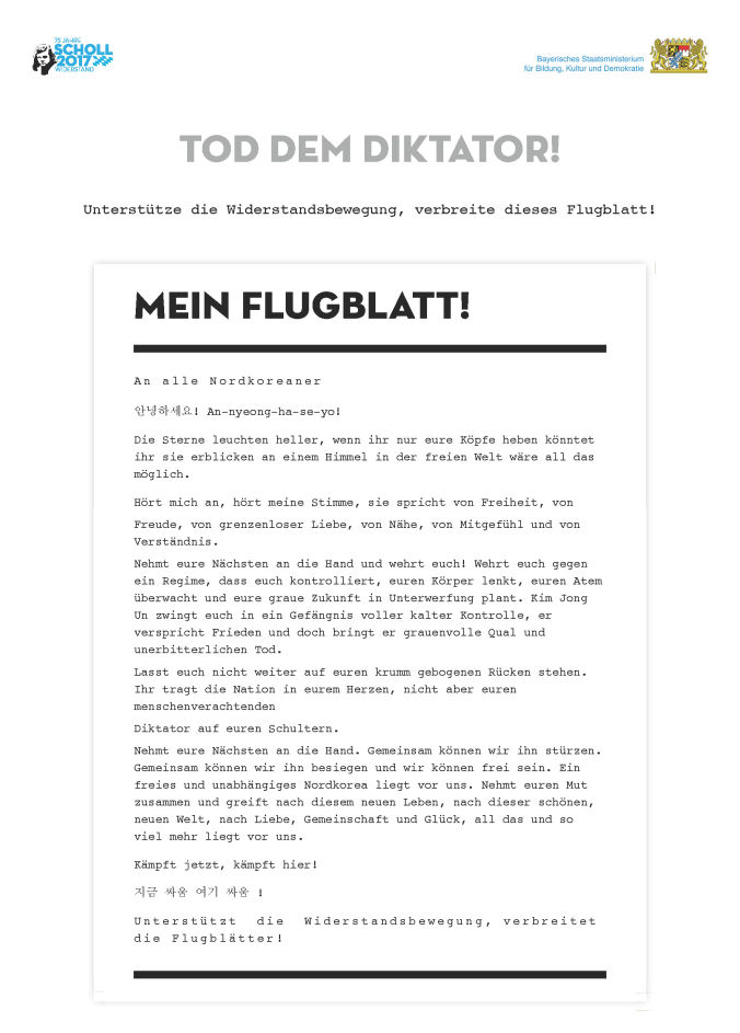 Tod dem Diktator! Scholl 2017: Flugblätter gegen Diktatur, Flugblätter Türkei